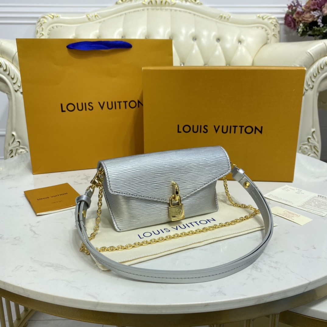 Louis Vuitton PADLOCK ON STRAP Handbag Epi Leather M80819 Silver